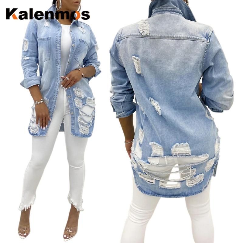 

Punk Denim Coat Women Loose 2021 Boyfriend Spring Autumn Jeans Ripped Hole Casacos Slim Jacket Sexy Streetwear Plus Size Women' Jackets, Black