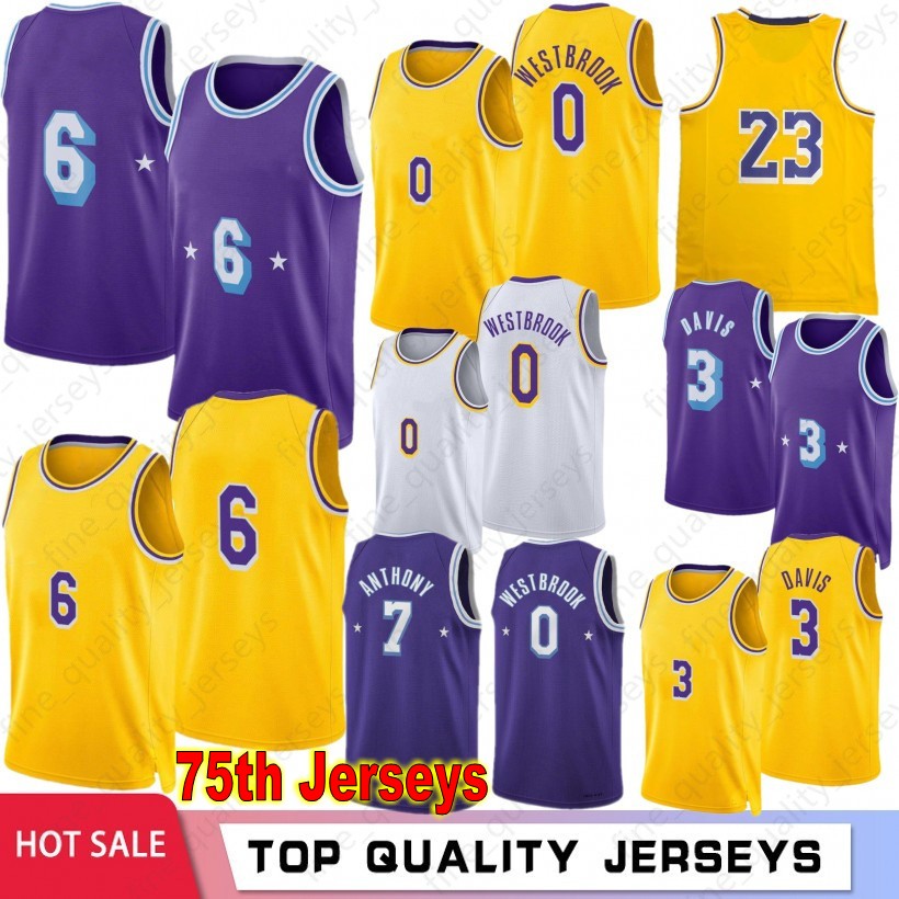 

75th Anniversary 23 6 James Men Basketball Jerseys Russell 0 Westbrook Los Anthony 3 Davis Angeles Kyle 4 Caruso 8 Carmelo 7 Anthony Embroidered White Purple 2022, Men huren 75th