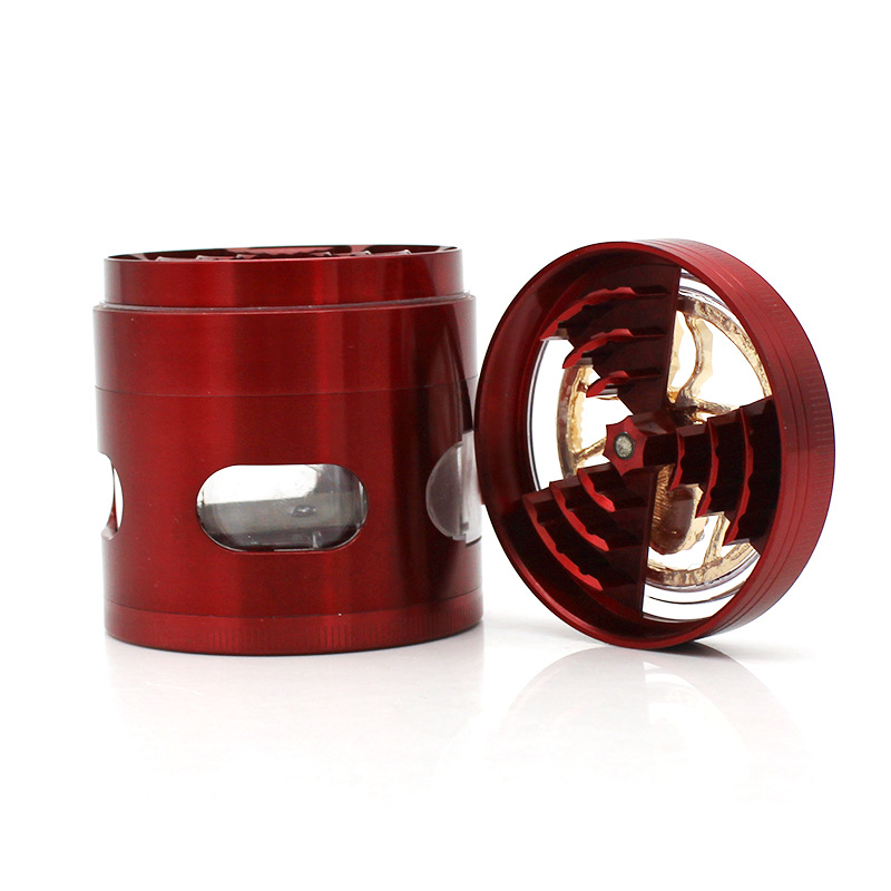 

2021 shining glow metal zinc alloy smoking grinders little drawer with transparent glass and beautiful spider human skeleton tobacco crusher