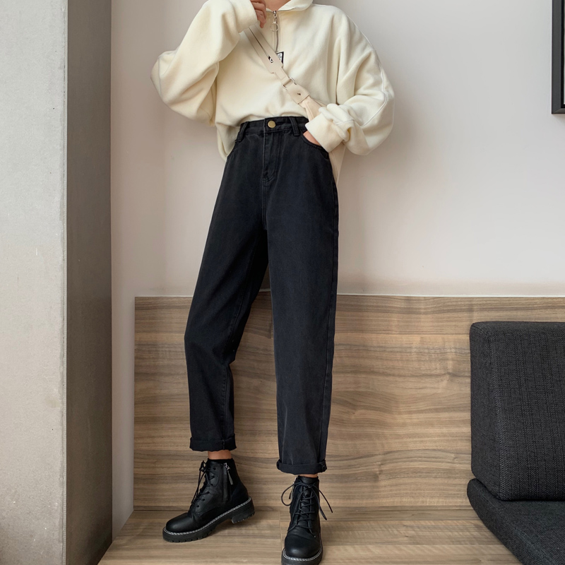 

2011jeans women black straight vintage washed long trousers street wear all-match baggy autumn fashion ulzzang leisure teens retro, Blue