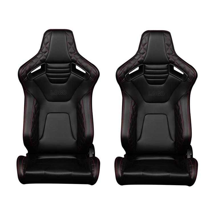 Coussins de siège Paire de sièges de course universels avec double curseurs Cuir PU noir Bande rouge inclinable gauche droite