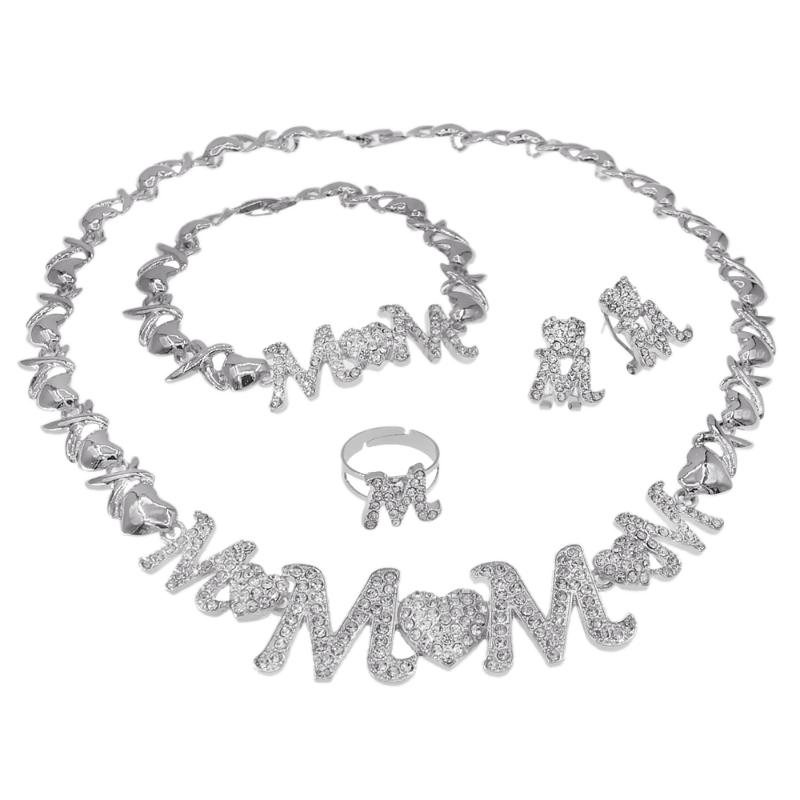 

Earrings & Necklace Est Mom I Love You Gift High Quality Gold Plated Cuban Chain Rhinestone Jewelry Set Bracelet X0125, As pic