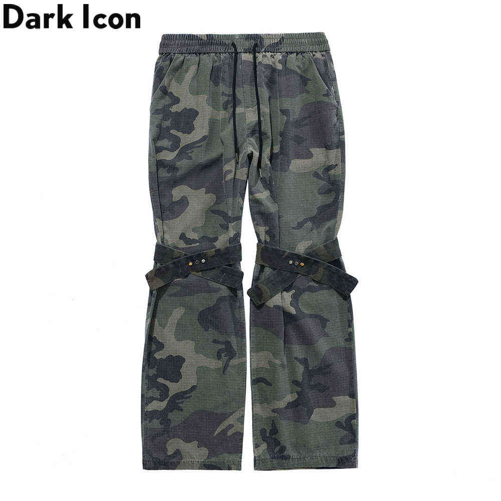 

Knee with Band Camouflage Flare Pants Men Elastic Waist Camo Men's Pants 2 Colors 210603
