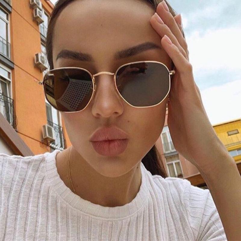 Lunettes de soleil hommes lunettes de soleil hexagonal soleil nuances lunettes 2022 marque de marque femmes pêche or thé thé lunettes Lentes de S