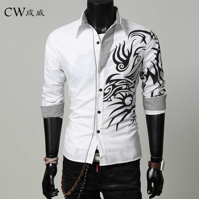 

Men's Casual Shirts Tide Dragon Pattern Spring Autumn Features Men Jeans Shirt Long Sleeve Slim Fit Male, Hei-se