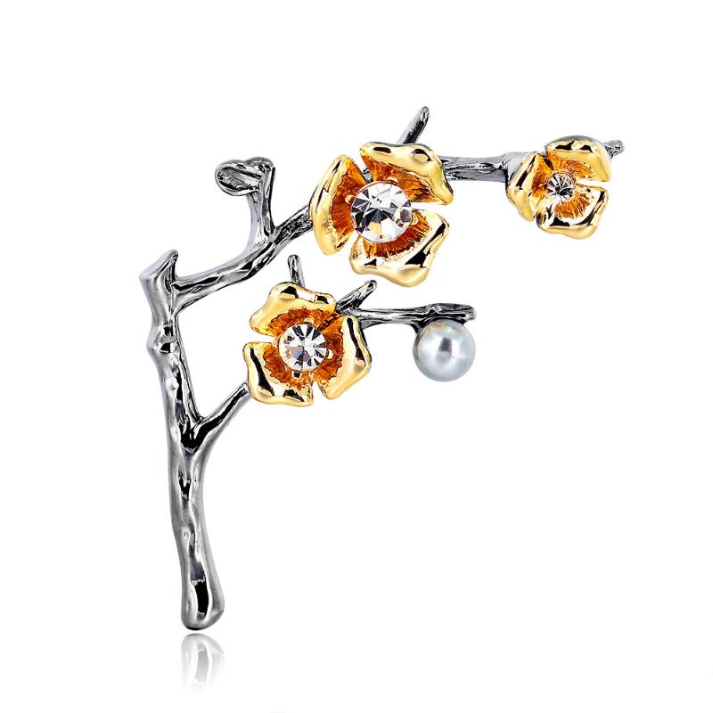 

Pins, Brooches Chinese Style Plum Branch Crystal Rhinestone Pearl Lapel Pin Flower Sweater Cardigan Shawl Accessories Gifts For Women