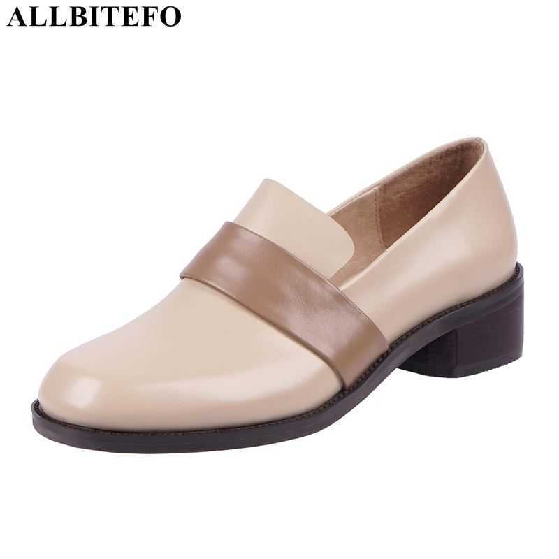 

ALLBITEFO round toe soft real genuine leather women heels shoes fashion leisure high heels women office work high heel shoes 210611, As picture