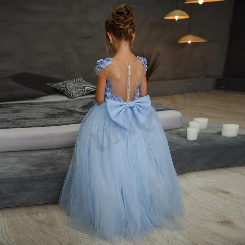 

Girl's Dresses Light Blue Couture Flower Girl Dress 3D Flowers Illusion Birthday Wedding Party Costumes First Comunion Drop, Red;yellow