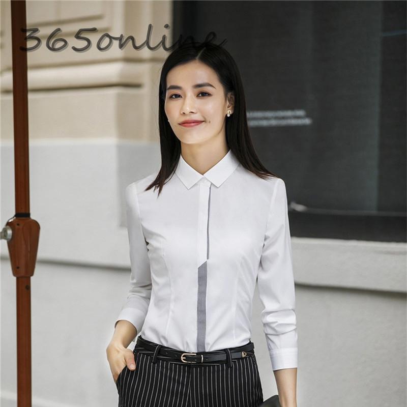 

Women' Blouses & Shirts Elegant White Ladies Office Work Wear Long Sleeve Formal OL Styles Women Business Blouse Female Tops Clothes
