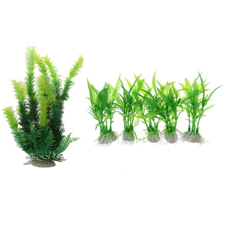 

Decorations 6 Pcs Aquarium Aquatic Plant Green Fish Tank Ornament Plants 25X15Cm & 10CM