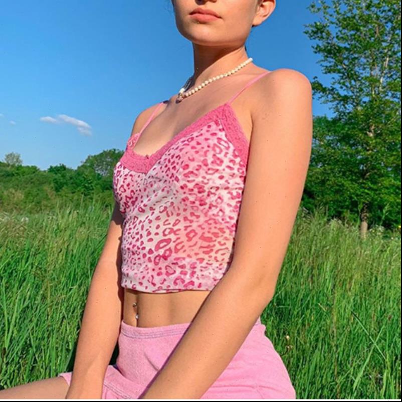 

summer lace leopard womens tank print pink sling v neck slim club holiday casual crop homewear, White