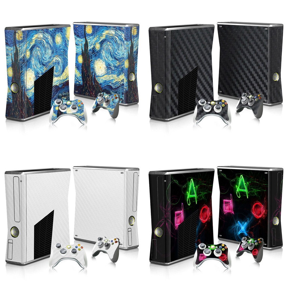 

Carbon fiber Hot skin sticker Cover For Microsoft Xbox 360 Slim Decal Skin Console & 2PCS Controle Skin Sticker 210425