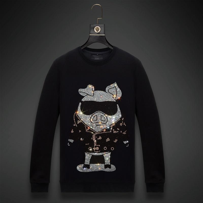 

Men's Hoodies & Sweatshirts Plus Size 6XL 2022 Men Fashion Pig Rhinestones Hoodie Streetwear Full Pullover Black O-Neck Cotton Mens Autumn C