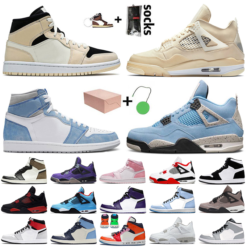 

With Box 2021 Barely Orange High OG Hyper Royal 1s Basketball Shoes Jumpman 1 Sail 4 University Blue 4s Women Mens Trainers Sneakers, No.30 sail 36-47