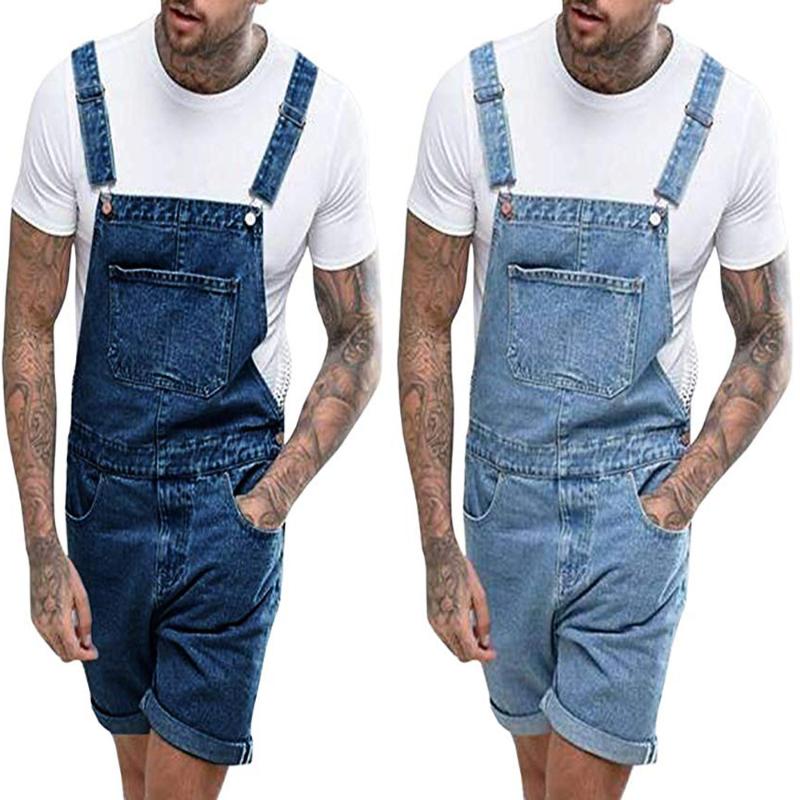 

Men's Jeans Mens Plus Size Pocket Denim Overall Jumpsuit Fashion Hip Hop Streetwear Suspender Pants Solid Color Short Jean, Blue