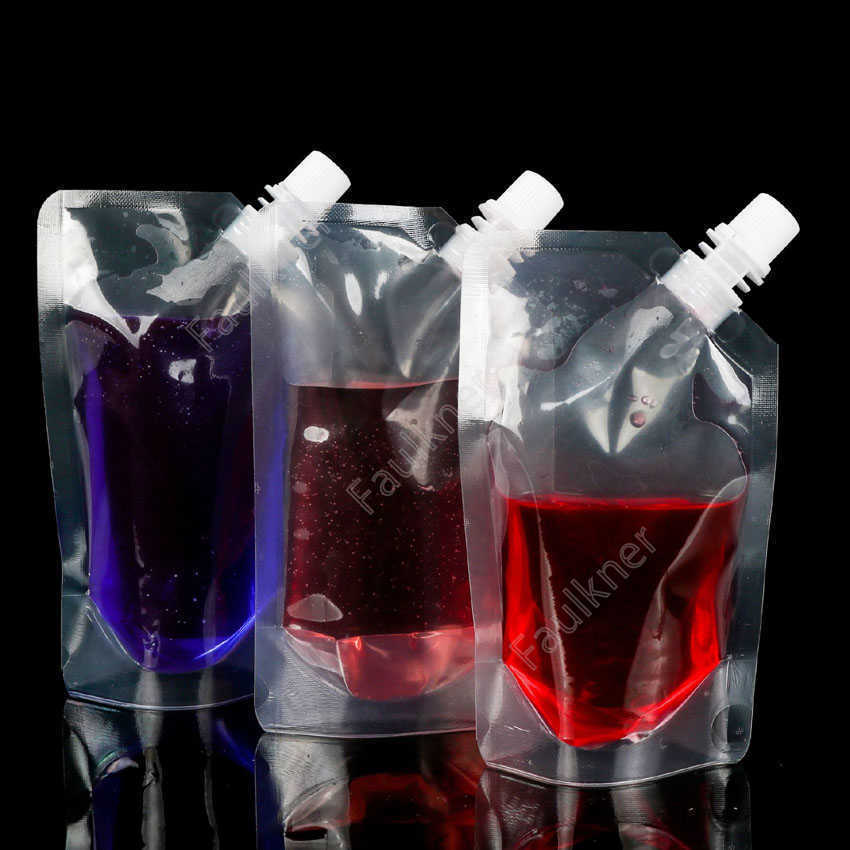 

Clear Drink Pouches Bags 250ml - 500ml Stand-up Plastic Drinking Bag with holder Reclosable Heat-Proof Water bottles DAF81