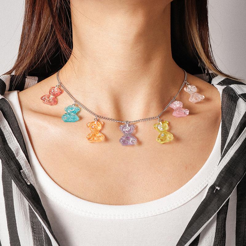 Chokers Cute Jelly Color Bears Necklaces For Women Resin Animals Pendants Gold Silver Chain Choker Necklace Jewelry Gifts-image-703286677