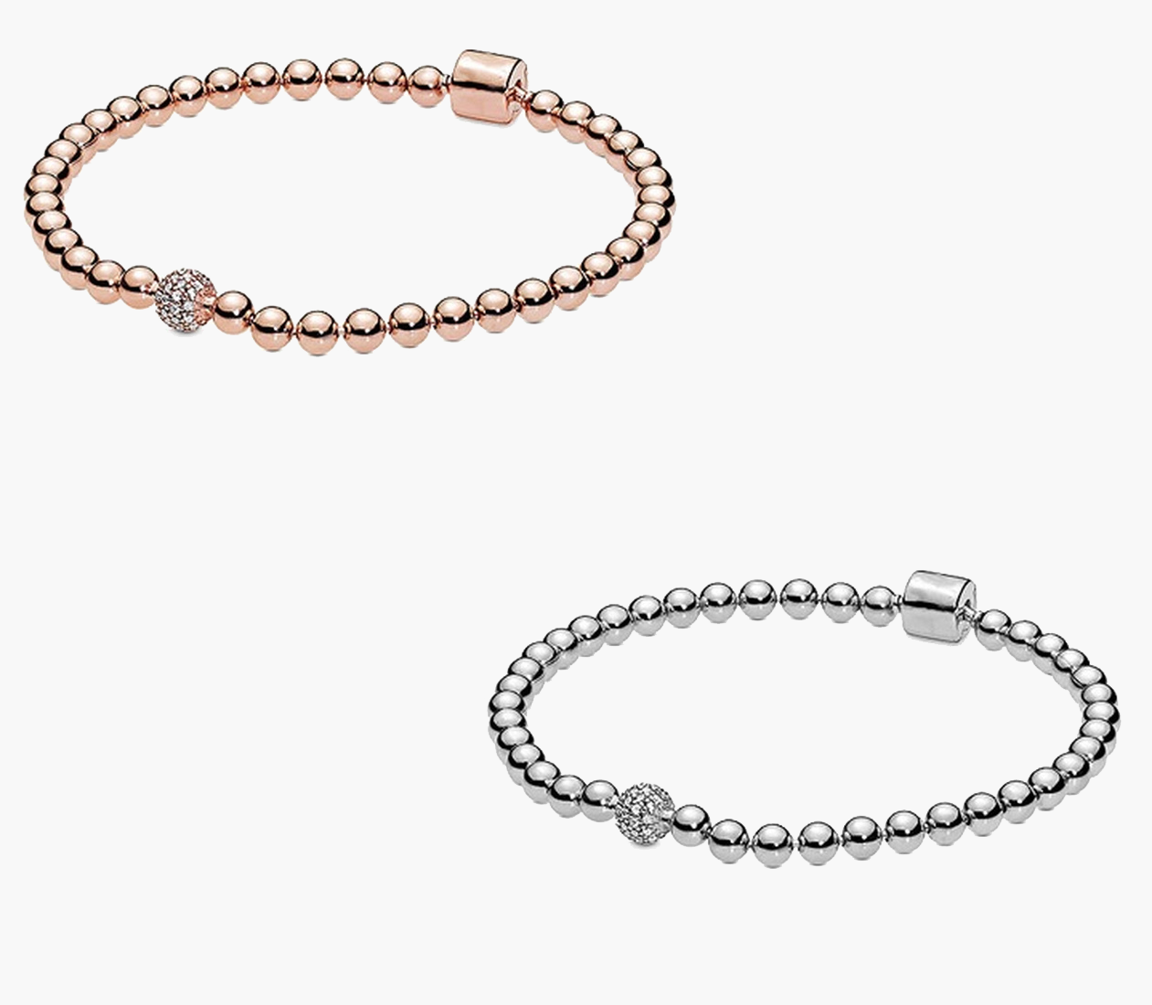 

Real S925 Sterling Silver Charms Bracelets Beads Rose Gold Beads PavÃ© Snake Chain Snap Clasps Bracelet Fit For Pandora DIY Bead Charm, Black