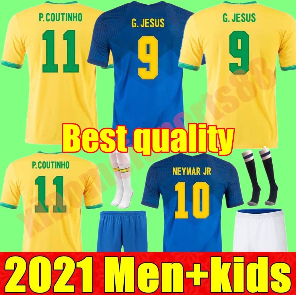

2021 Men kids kit national team PAQUETA NERES COUTINHO soccer jersey FIRMINO BrAziL JESUS MARCELO PELE child maillot de foot football shirt, Adult away+patch