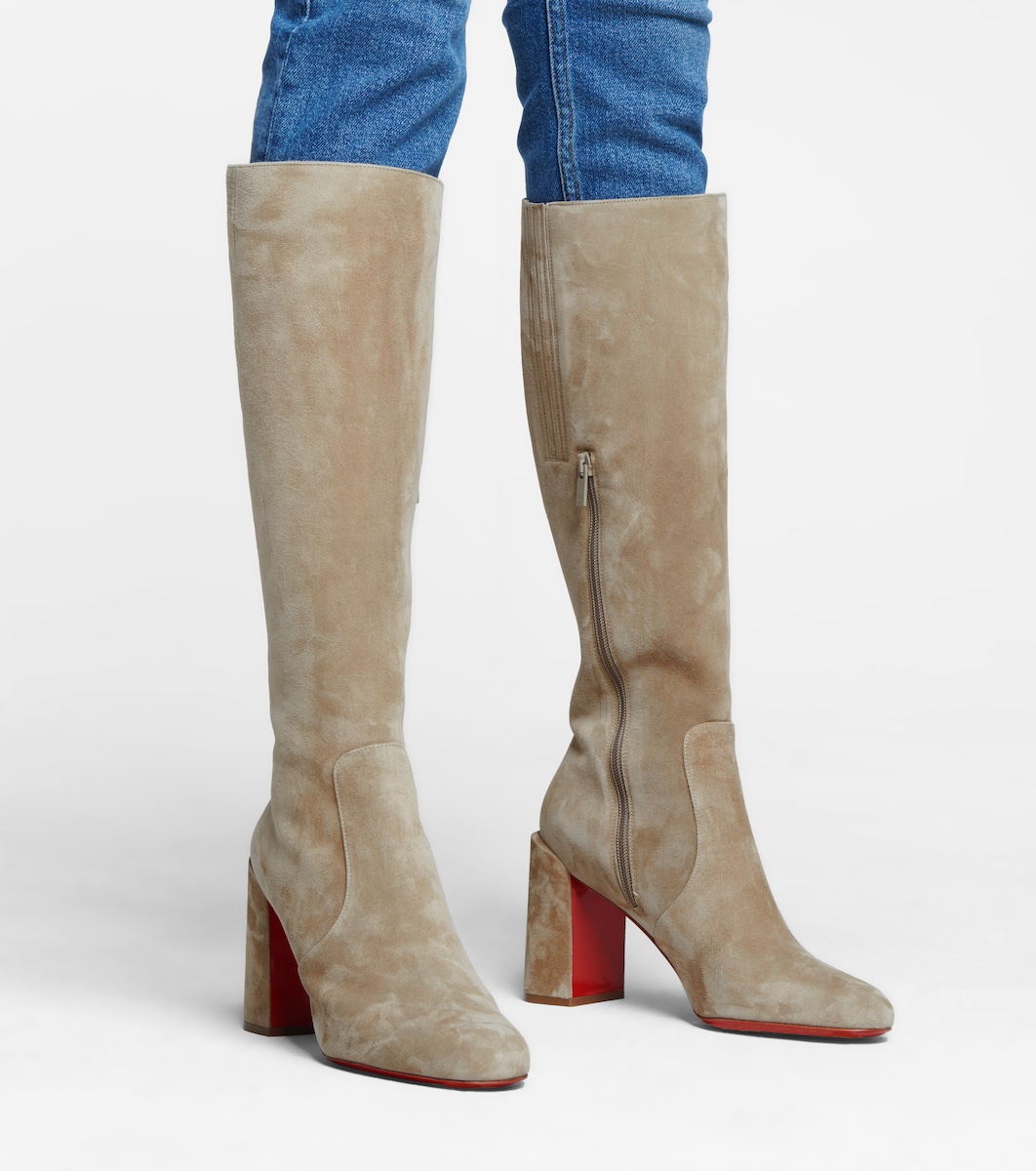 

Khaki Suede Leather long boot Paris luxury designer shoes Red bottom boots Cavalika suedes knee-high bootie chunky heeled with boxes, Black