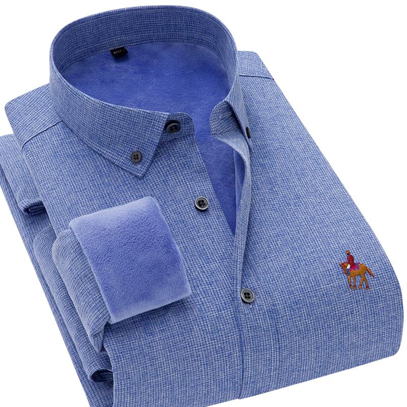 

Men's Casual Shirts Bamboo Fiber Plus Velvet Thick Warm Shirt Fashion Long Sleeve S-4XL Winter Leisure Chest Embroidery Clothing, M5003-5