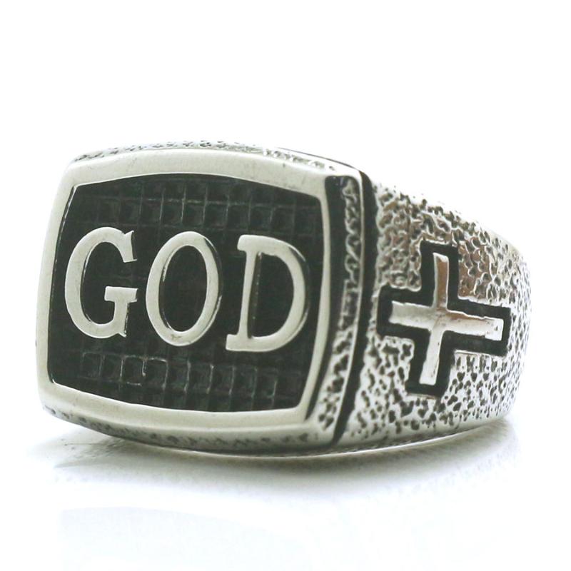 

Mens Boys 316L Stainless Steel Cool Cross GOD Jesus Christ Ring Est Cluster Rings
