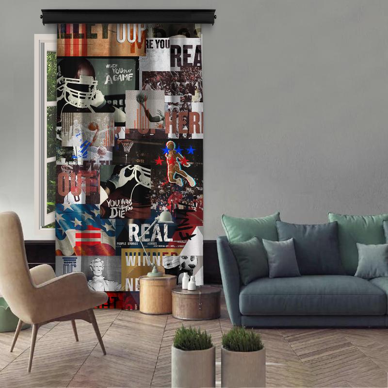 

Cipcici American Sports Collage Single Panel Curtain Unisex Kids Living Room Mixed Colors Oriental U.S.A Elite Man Woman & Drapes