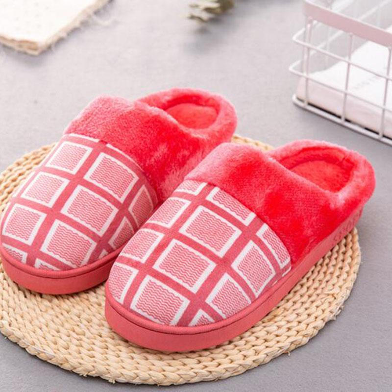 

Slippers Indoor Women Casual Shoes Big Plaid Printed Winter Warm Soft Bottom Furffy Flats Non-slip Size, Pink