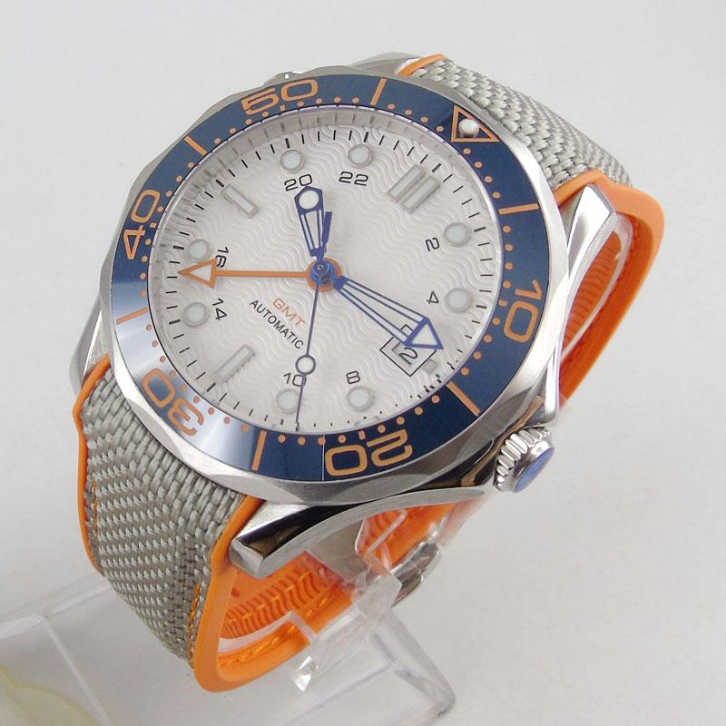 

Wristwatches Luxury 41mm White Dial Sapphire Glass GMT Luminous Ceramic Bezel Date Movement Automatic Mechancial Men's Watch, Glass case back