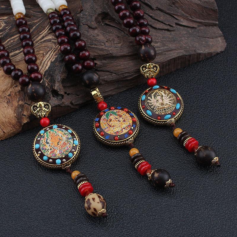 

Pendant Necklaces Vintage Ethnic Style Buddha Pendants Nepal Wooden Beads Necklace Chain Women Men Jewelry