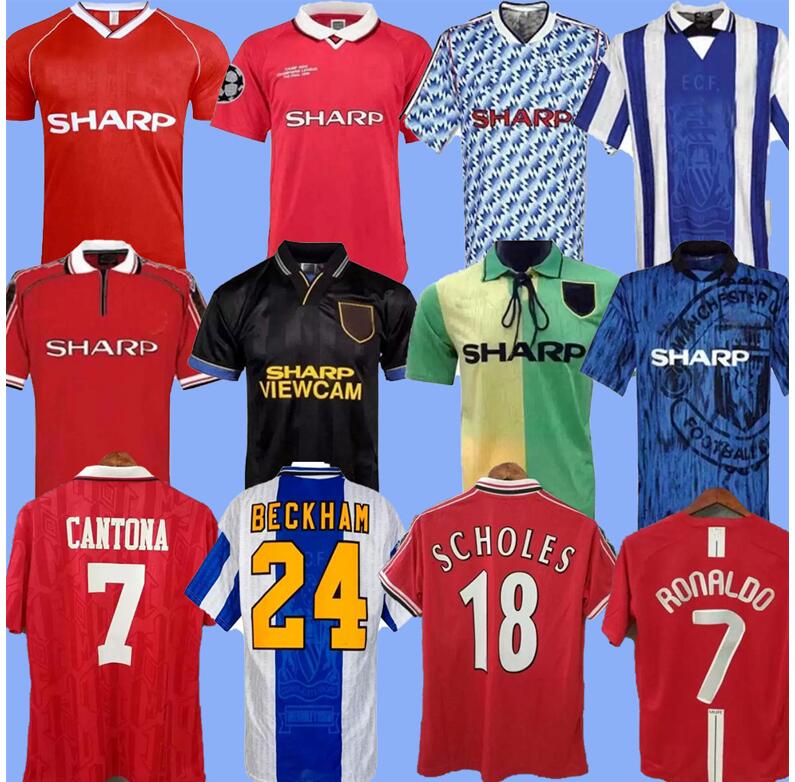 

Retro 1993 1994 96 98 United Soccer jerseys Giggs SCHOLES Beckham RONALDO CANTONA KEANE Solskjaer Man 07 08 utd Vintage Manchester football shirt, 92-93 blue
