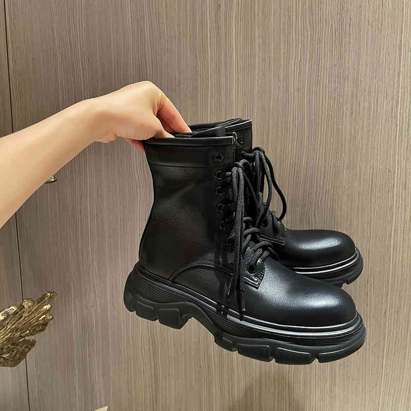 

boots ins woman ankle leather boots 22-25.5cm platform shoes wome fall and winter for black joql