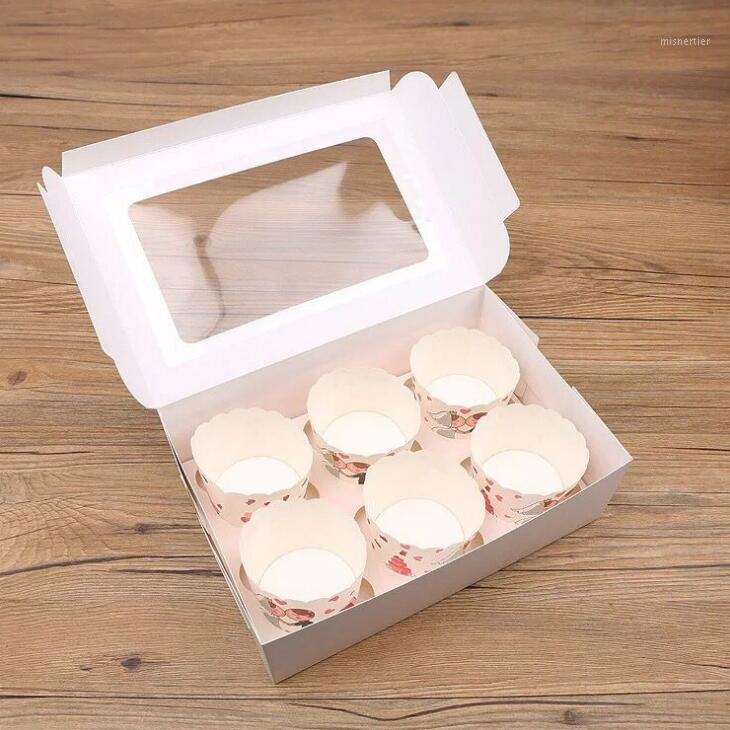 

Cup Cake Holders Windowed Cupcake Boxes White Brown Kraft Paper Box Gift Packaging For Wedding Festival Party Wrap
