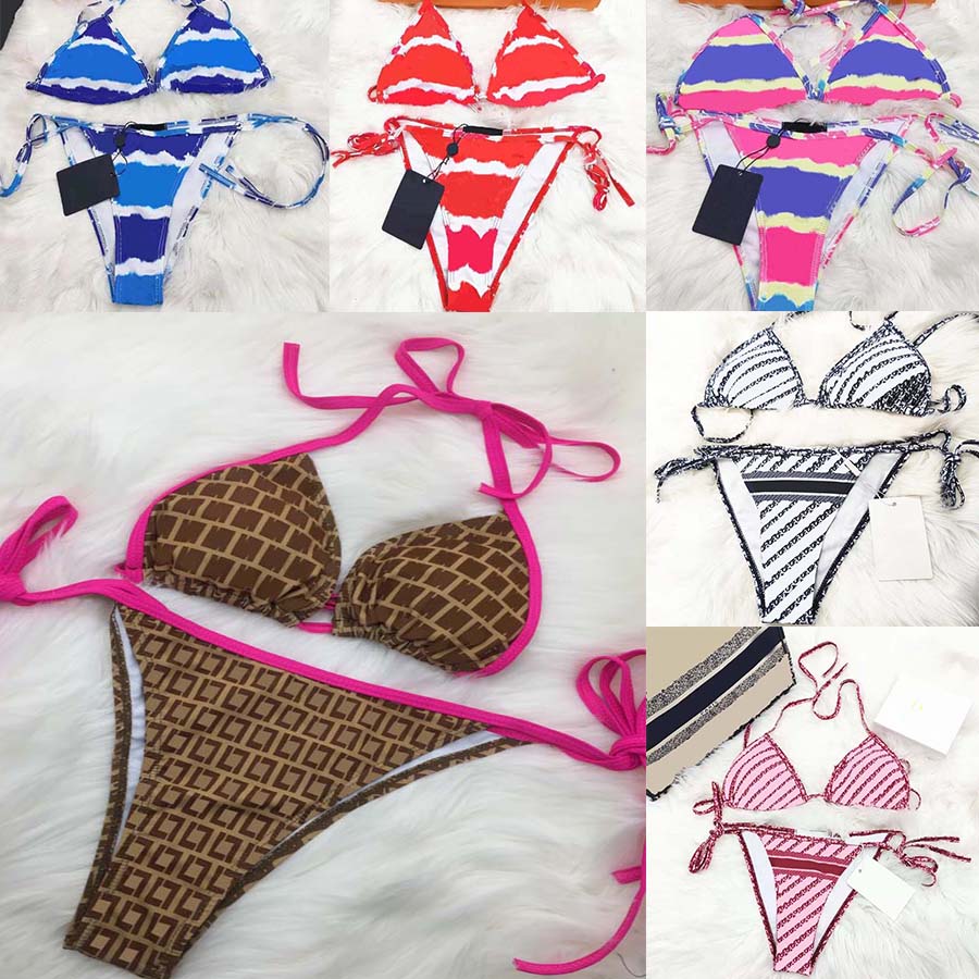 Womens Bikini Sexy Beach Bikinis Summer Splits Swimsuit Fashion Letter Printed Strappy Siamese Split Swimwear lemo01-image-705081248