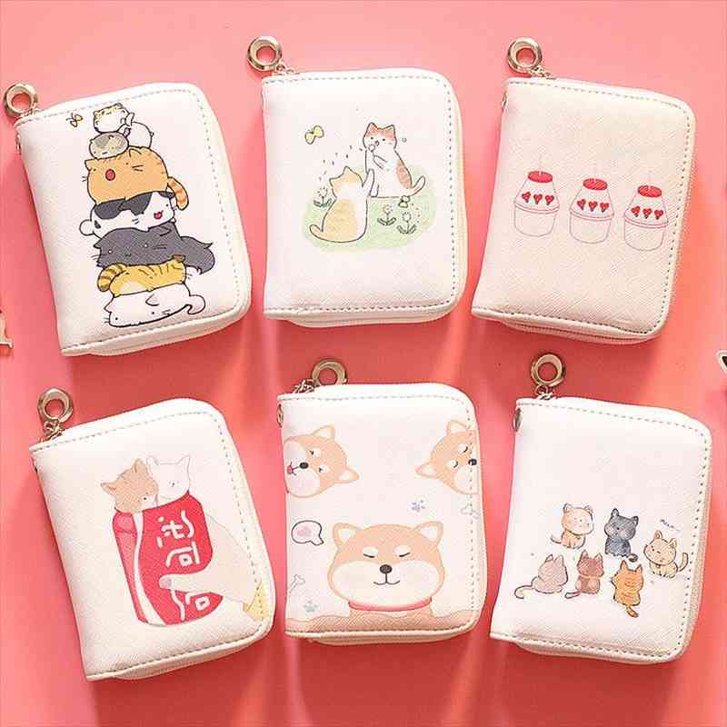 

akita coin purse simple and compact cartoon anime female student short zipper wallet slim mini, Red;black