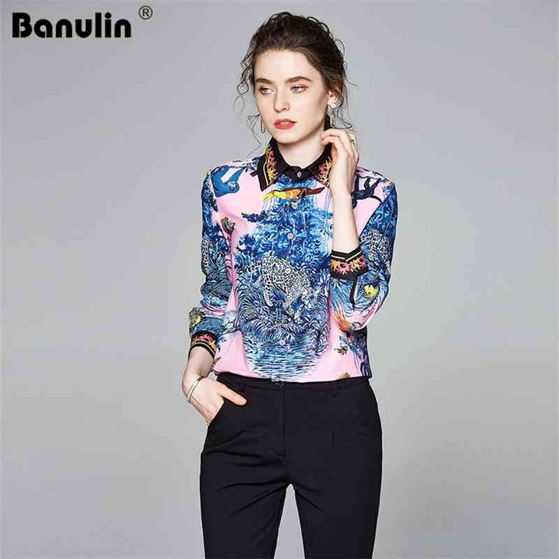 

Banuiin Animal Floral Print Elegant Blouse Women Button Casual Shirt Lantern Long Sleeve Office Shirts Ladies Runway Blusa Mujer 210603, Design and color
