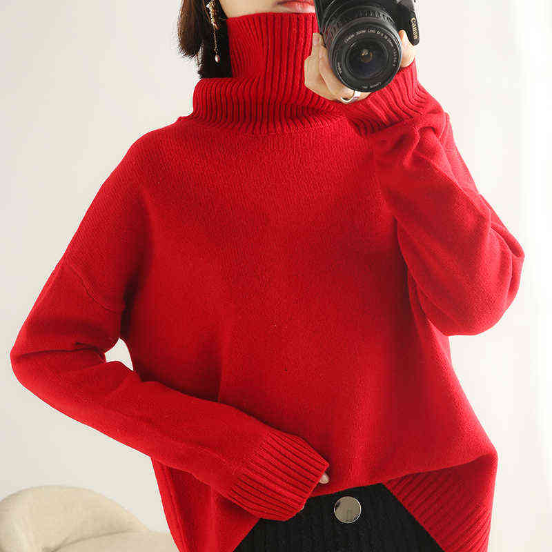 

Autumn and Winter Selling 100% Pure Wool Sweater Women's Turtleneck Thickened Pullover Sweater Wild Base Cashmere Sweate Y1110, Orange