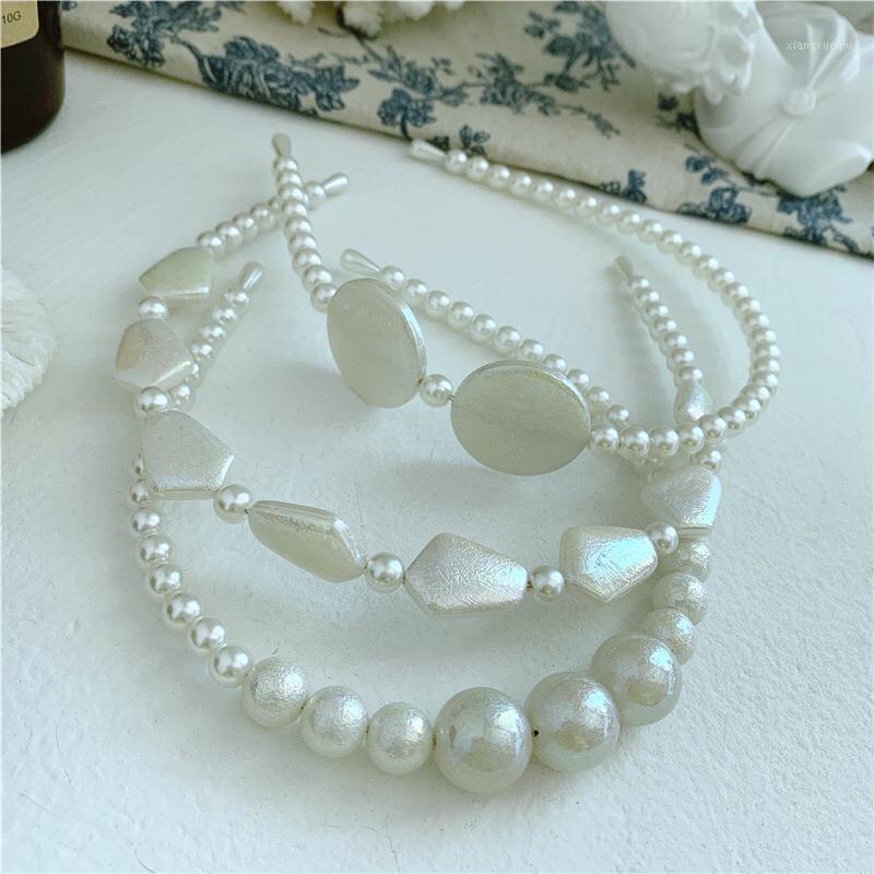 

French Imitation Pearl Headdress Handmade Headband Korean Bride Wedding Ethnic Style Jewelry Evening Dress Hair Clips & Barrettes, Golden;silver