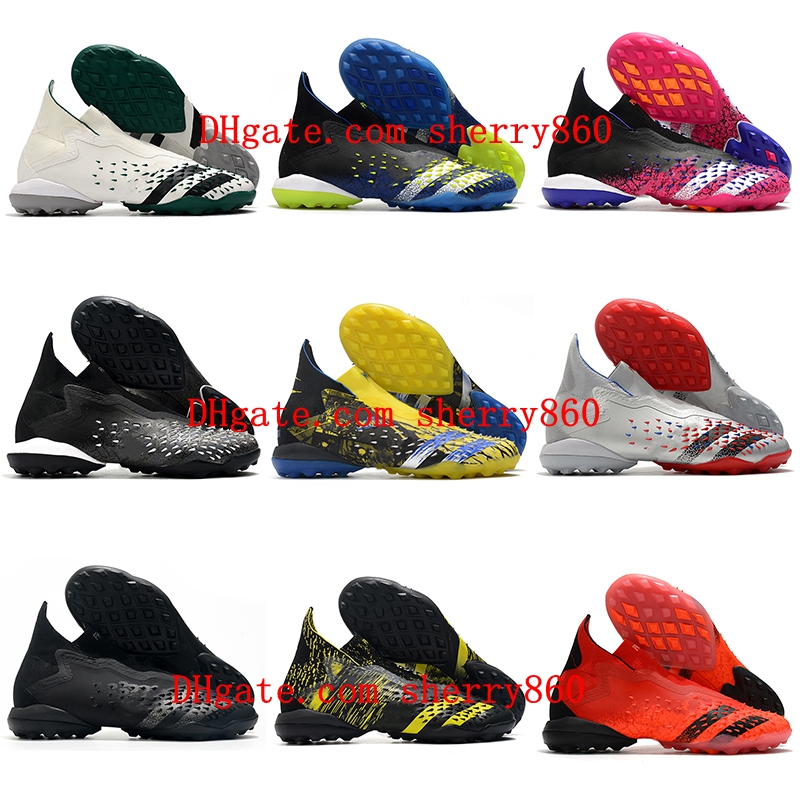 

2021 PREDATOR FREAK + TF Soccer Shoes Mens Wolverines Dark Turf Cleats Football Boots Superstealth Core Black/Grey, White;red
