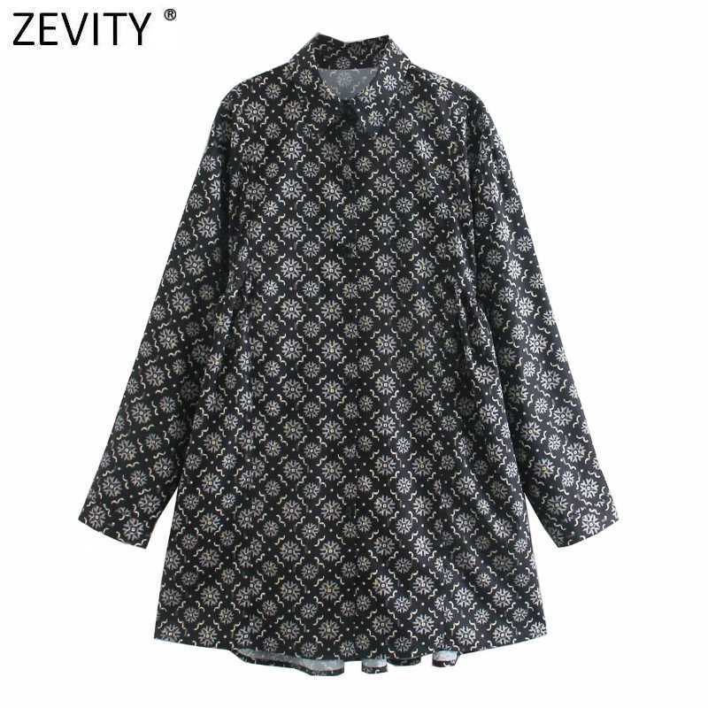 

Zevity Spring Women Vintage Totem Flower Print Casual Loose Shirt Dress Femme Long Sleeve Pleats Vestido Chic Retro Dress DS4819 210603, As pic ds4819cc