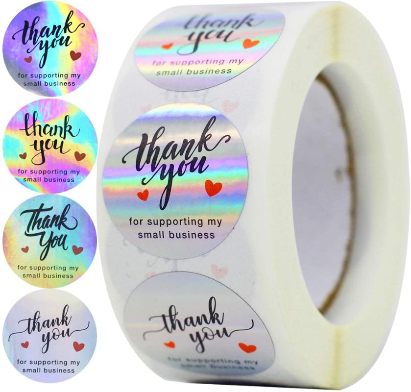 

500pcs Rainbow Holo Thank You Stickers 4 Designs Holographic For Supporting My Small Business Gift Labels Wrap