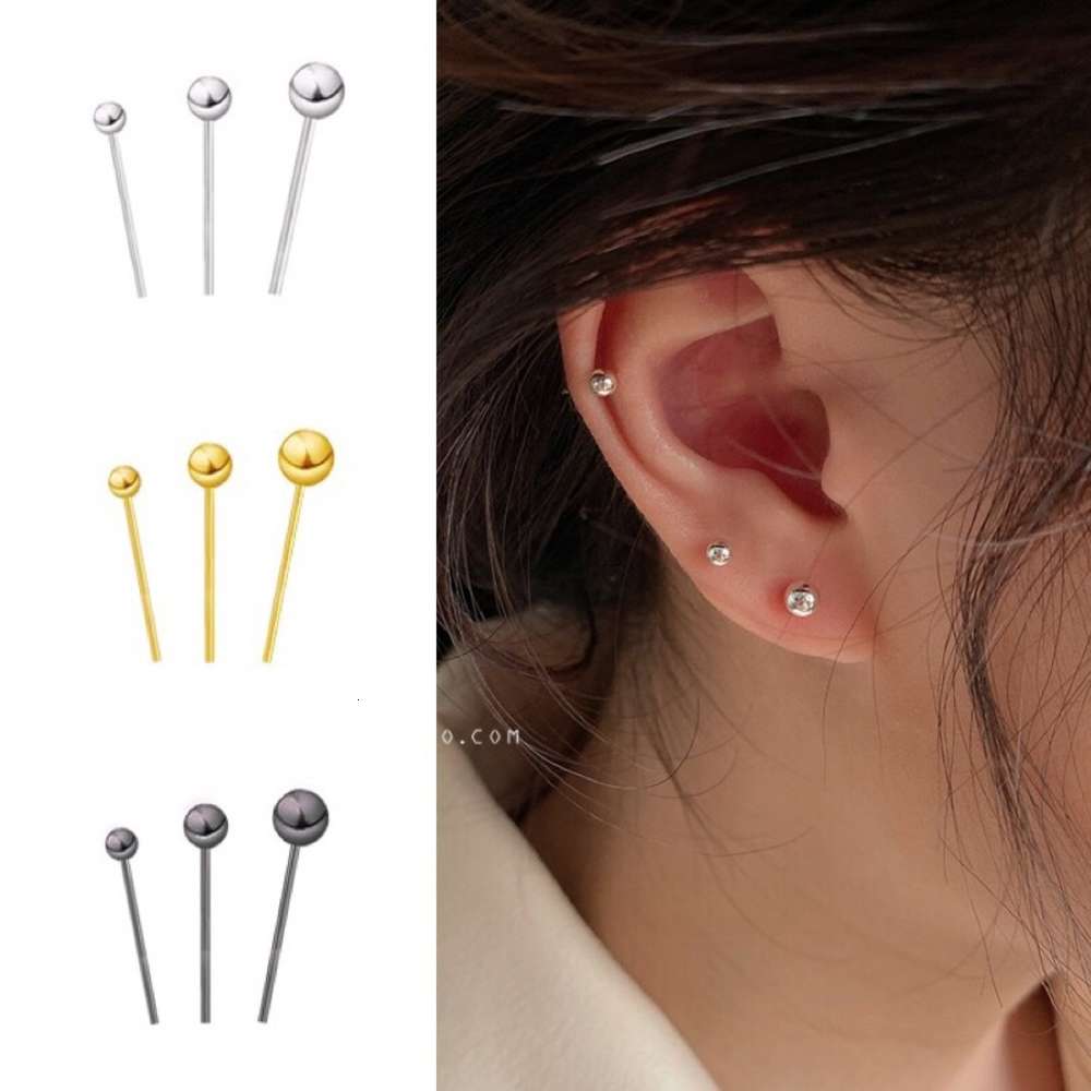 

earrings Ear stud female silver bean simple and small hole allergy Earrings S925 ear stick sleep without taking off, Golden