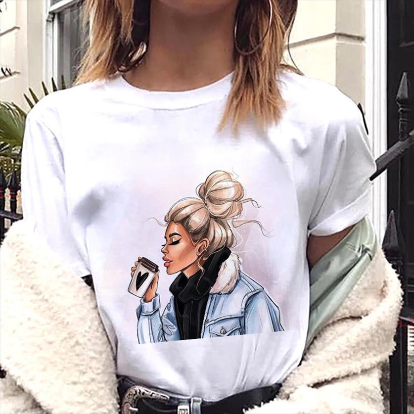 

fashion printed o neck womens short sleeve tee harajuku summer femme, White