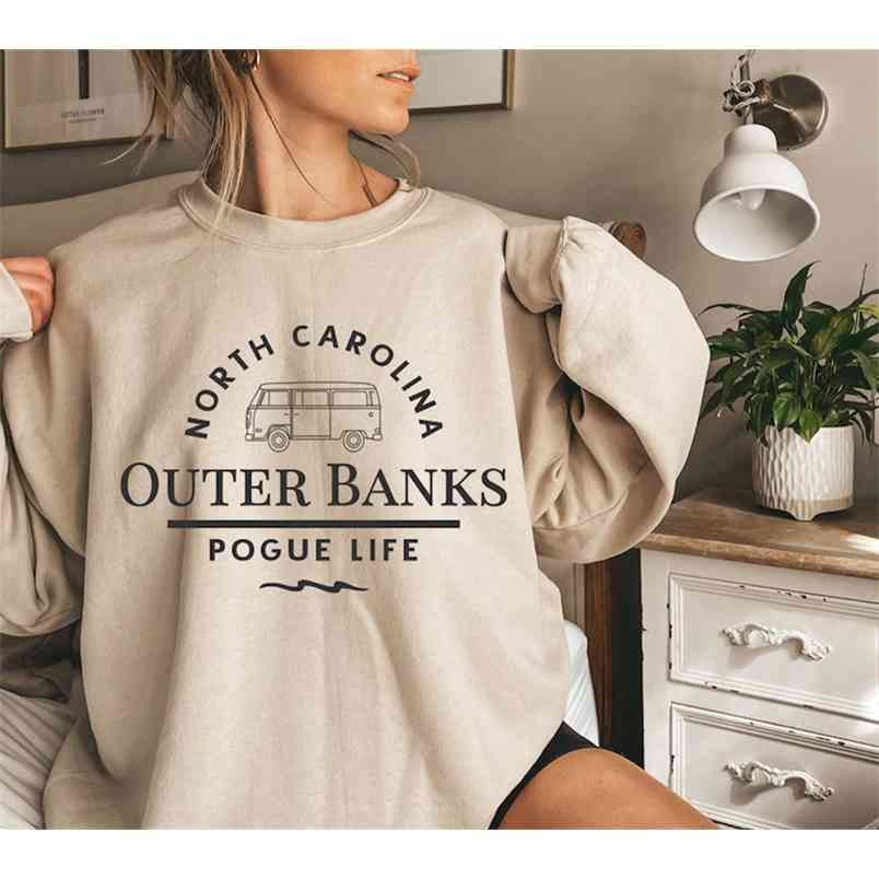 

Trending Outer Banks North Carolina Sweatshirt Funny Pogue Life Shirt Outer Banks Paradise on Earth Hooide OBX Tv Tops 210910, White