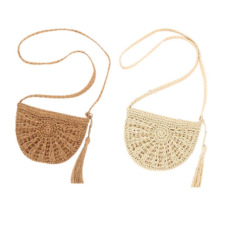 

Evening Bags Straw Crossbody Bag Women Weave Shoulder Round Summer Beach Purse And Handbags, Beige