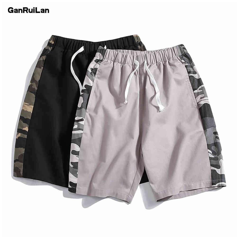 

Men Casual Shorts Style Beach Shorts Drawstring Joggers Sports Camo Splicing Shorts Male Bermuda Pants B0901 210518, Gray color
