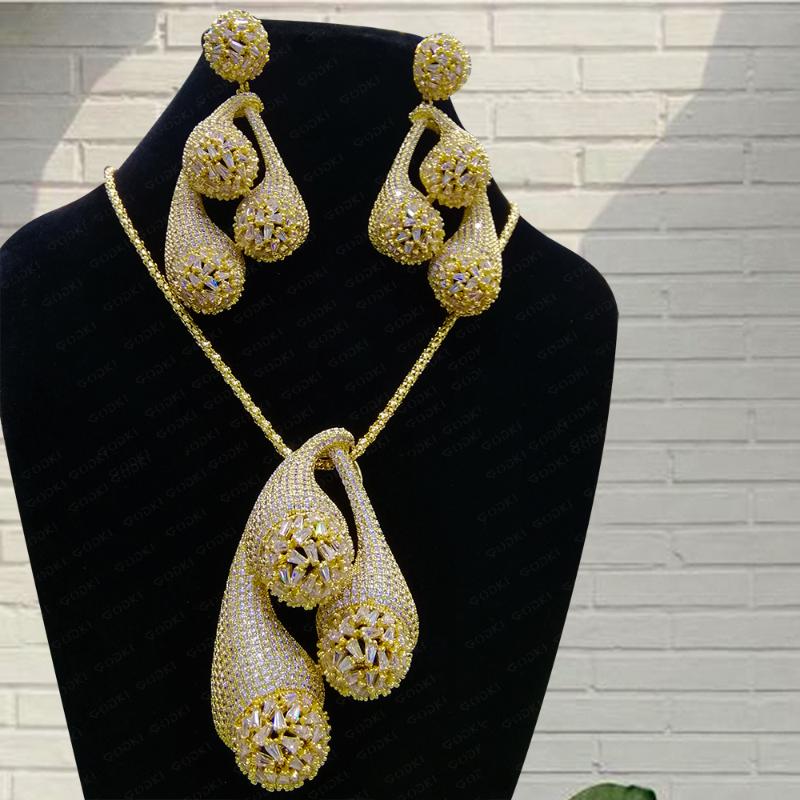 

Earrings & Necklace GODKI Big Fashion Luxury 2PCS Ball Statement Jewelry Set For Women Wedding Party Full Zircon Dubai Bridal 2021, As pic