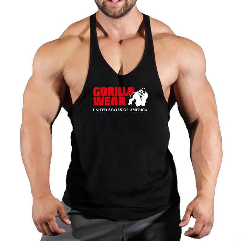 

Gorilla wear fashion cotton sleeveless tank top men Fitness muscle shirt mens singlet Bodybuilding workout gym vest fitness men K29, White;black