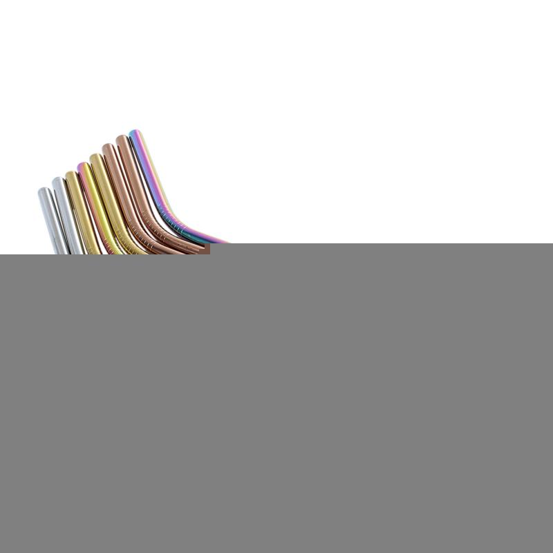 

Pack - Stainless Steel Coloured Reusable Straws Includes 2 Long Cleaning Brushes Disposable Dinnerware