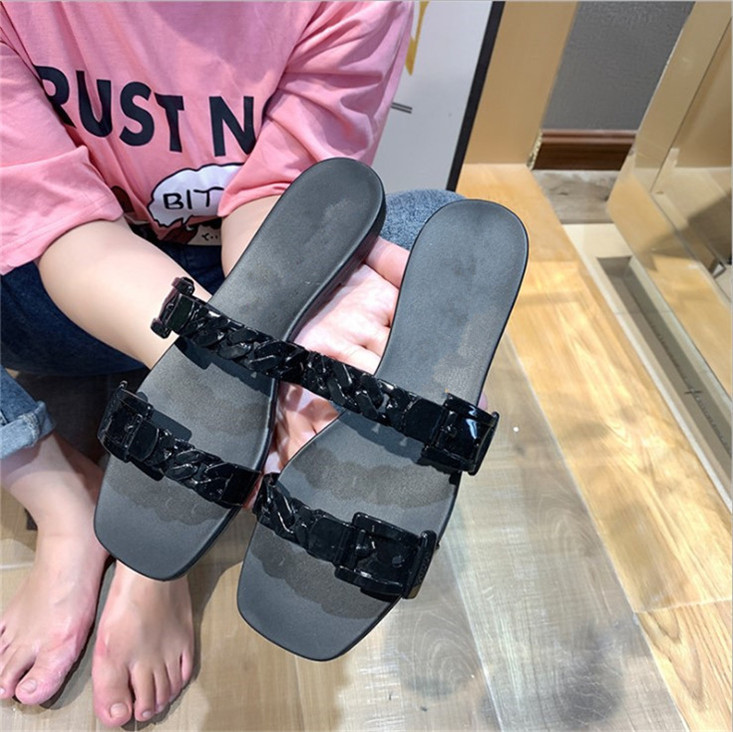 

Designer Slippers Women Sandals Rivage Chaine d'Ancre rubber jelly Sandals Slides Flat Flip Flops Slippers Party Wedding Shoes, Black